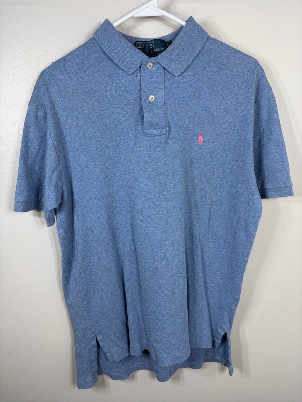 Polo Ralph Lauren Mens Small Blue Heather Polo Shirt Pink Pony 100% Cotton